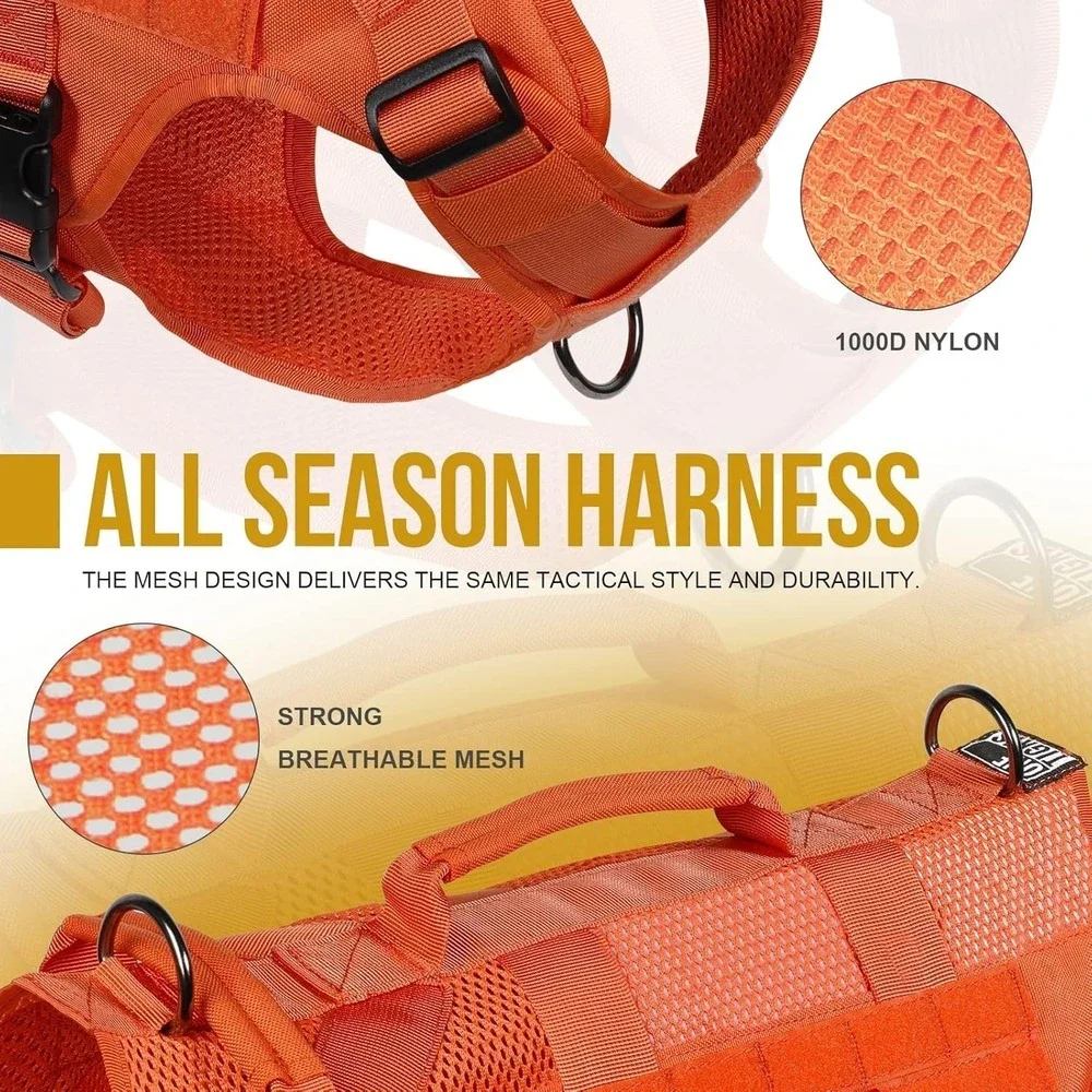 OneTigris Tactical Dog‎ Harness No Pull size M Breathable Mesh Handle Orange